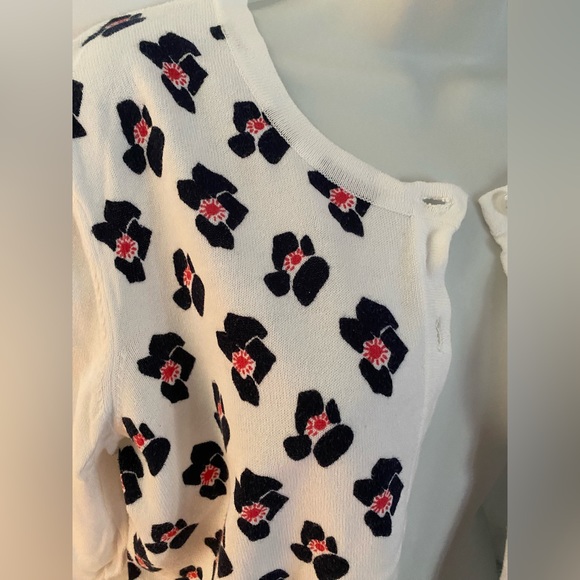 NEW Tommy Hilfiger White Floral Print Cardigan Sweater Size LARGE Pima Cotton - Picture 6 of 10